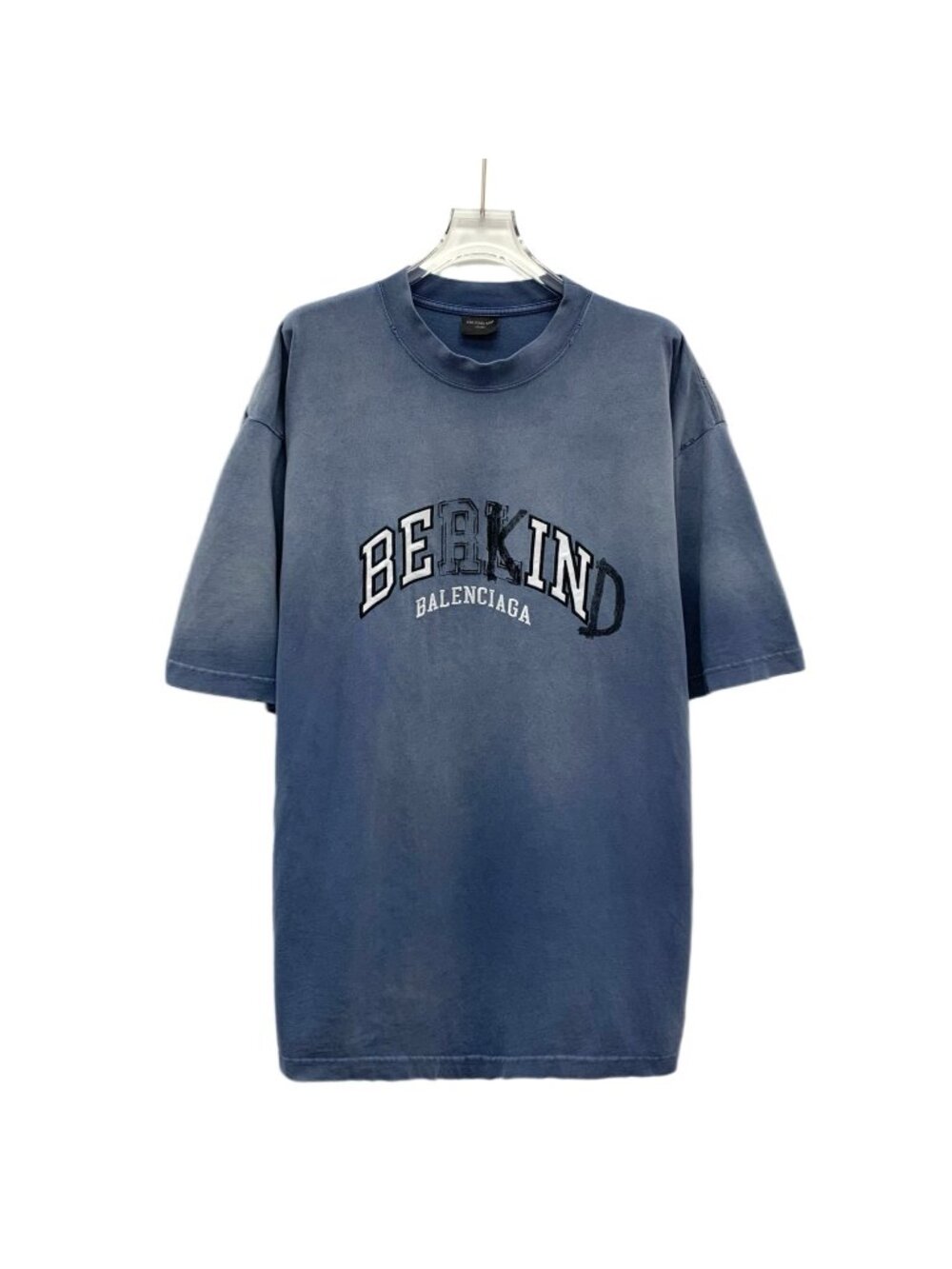 Balenciaga 2023 Blue Washed Logo Embroidered Cotton T-Shirt